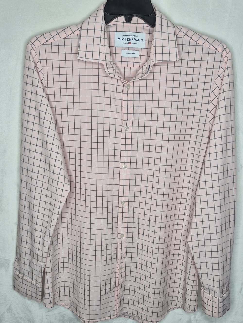 Mizzen+Main Men's‎ Long Sleeve Windowpane Dress Shirt Large Trim Fit